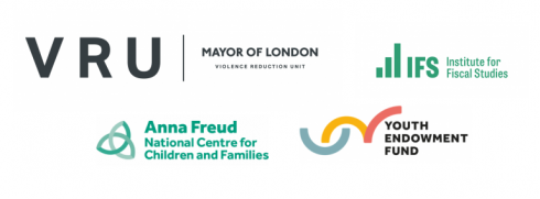 Logos for the Violence Reduction Unit (VRU), the Institute for Fiscal Studies, the Anna Freud Centre, and the Youth Endowment Fund.