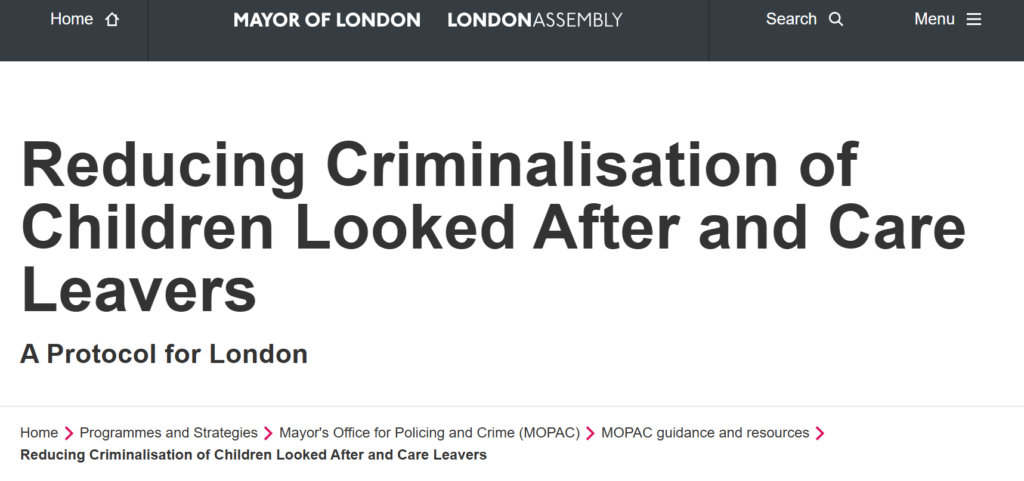Pan-London Protocol for Reducing Criminalisation of Children Looked After and Care Leavers